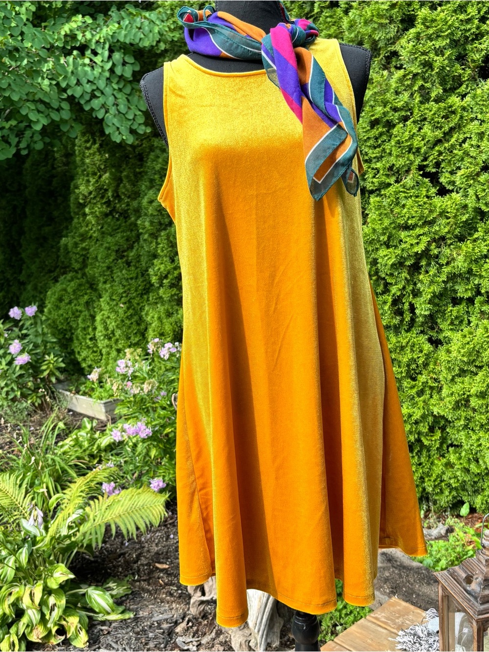 Old Navy Mustard Yellow Velvet Midi Dress | 70s Boho Dopamine - Size M